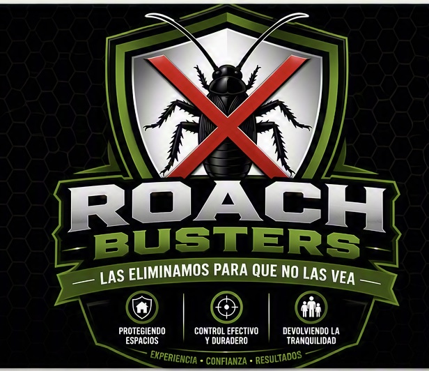 Roach Busters cockroach shield logo